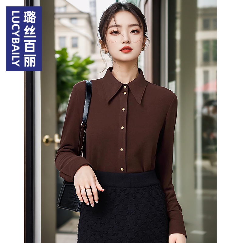 璐丝百丽2025新款女士百搭高雅长袖衬衫时尚气质衬衣小众显瘦