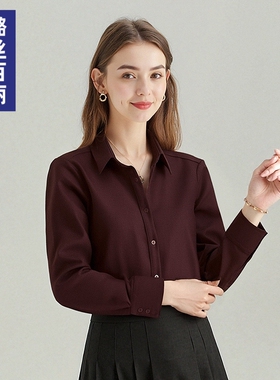 通勤风长袖衬衫女气质百搭翻领纽扣上衣OL高级感安格拉红面试职业