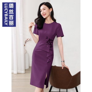 璐丝百丽夏季洋气V领高级感短袖连衣裙气质时尚喜婆婆喜妈妈装