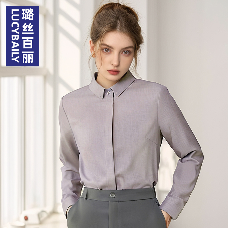 2025新款长袖纯色衬衫上衣女士百搭职业上衣通勤气质时尚翻领衬衣