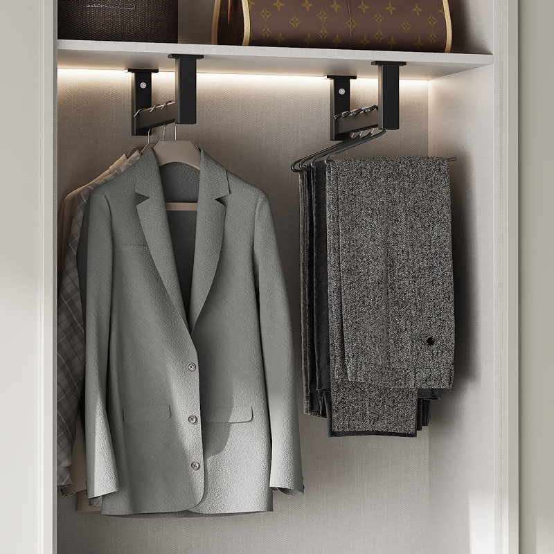 顶装u型裤架伸缩滑轨柜内裤抽挂衣杆衣通纵向竖向抽拉薄柜衣架杆