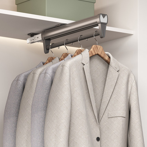 衣柜挂衣杆顶装内置伸缩衣架滑轨
