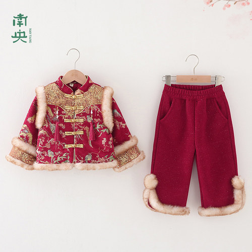 南央汉服新中式女童拜年服红色