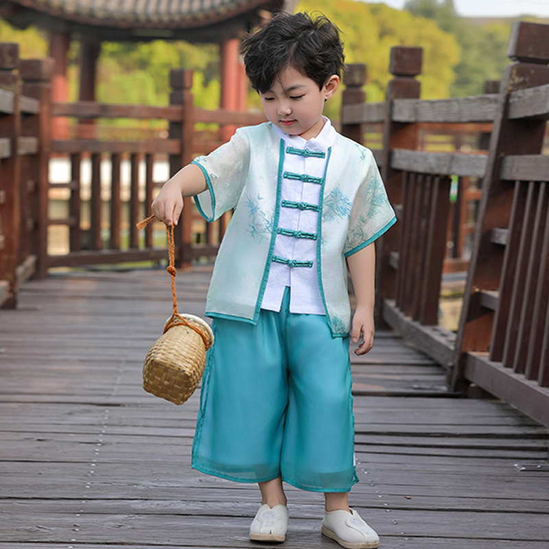 日常可穿儿童汉服男童新中式套装夏季薄宝宝唐装短袖古装男生国风