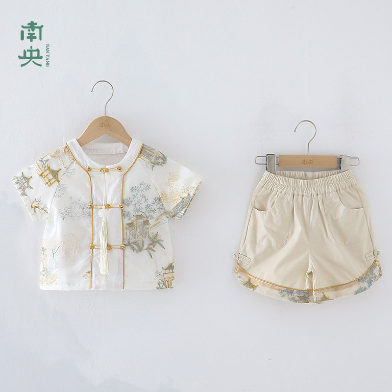 儿童国风汉服男童唐装宝宝古装套装夏季小男孩新中式短袖短裤薄款