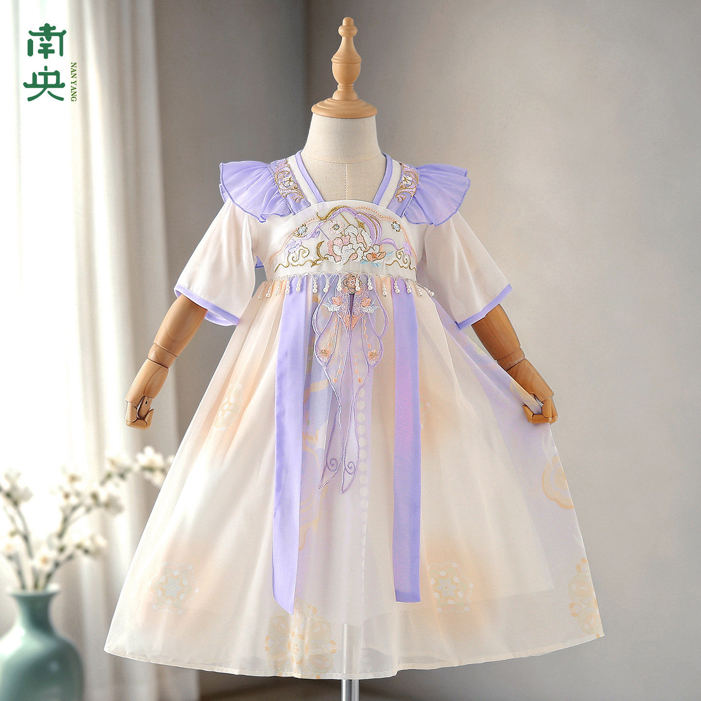南央儿童唐制汉服女童襦裙夏季裙子宝宝短袖古风超仙连衣裙舞蹈服