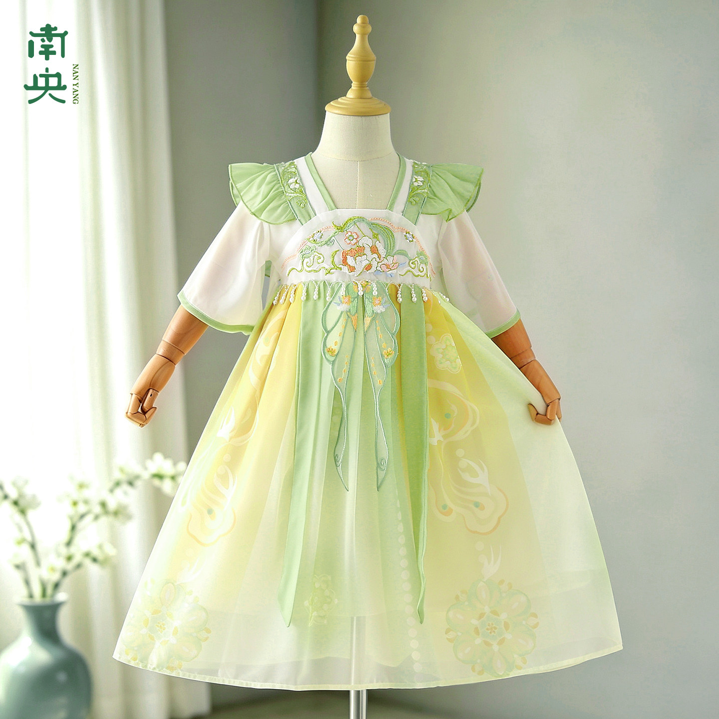 中秋节服装儿童唐制汉服女童襦裙夏季裙子宝宝短袖古风超仙连衣裙