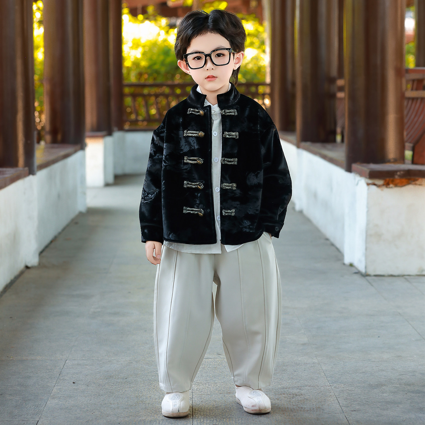 新中式加绒外套男童唐装上衣秋冬