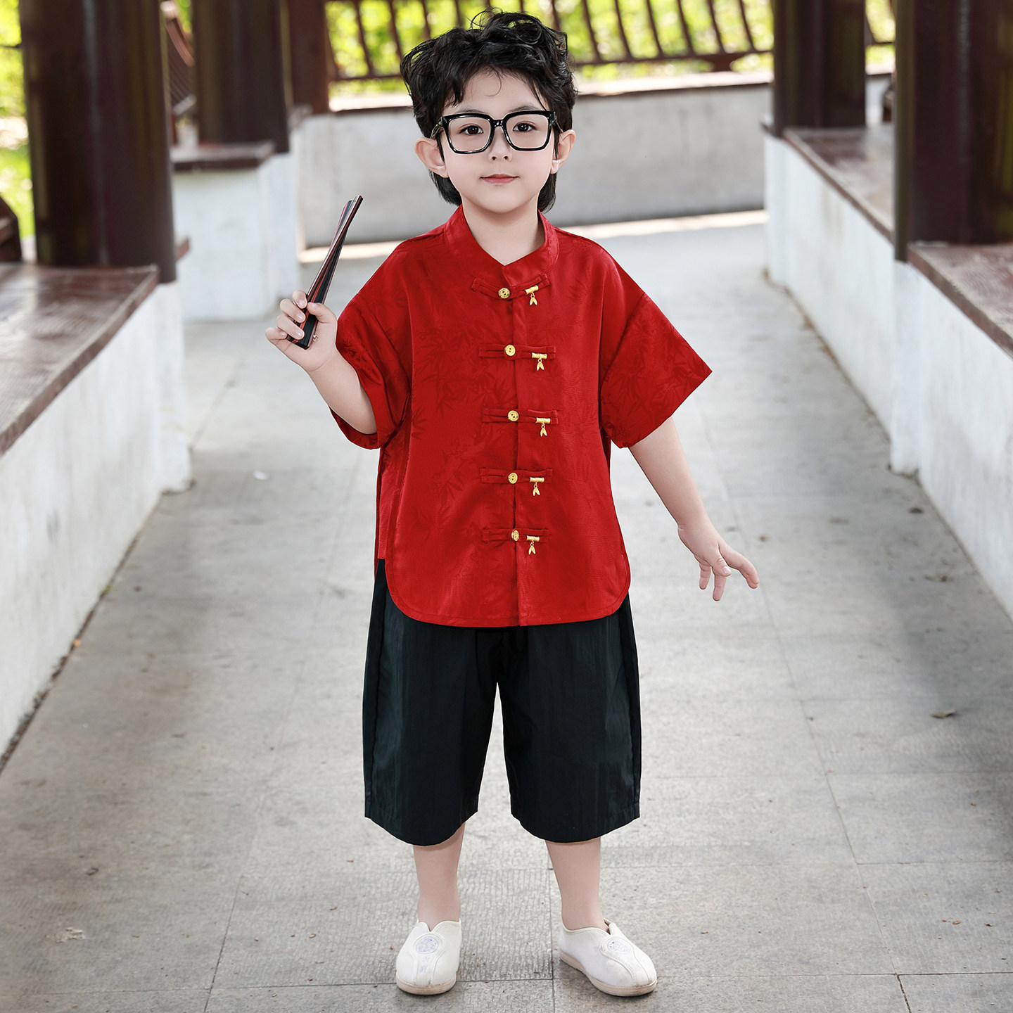 儿童新中式套装男童汉服短袖夏季图片
