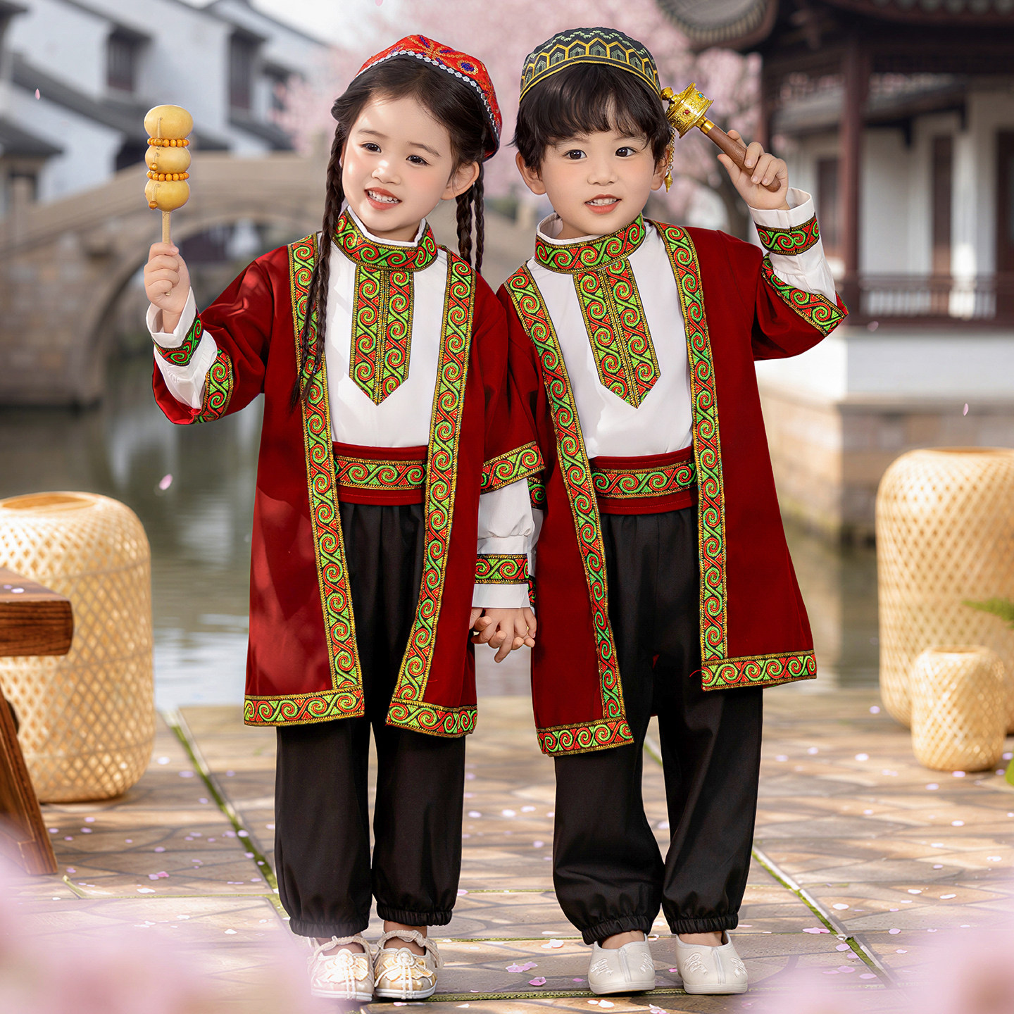 儿童维吾尔族服装男女童新疆舞蹈演出服少数民族六一表演服饰