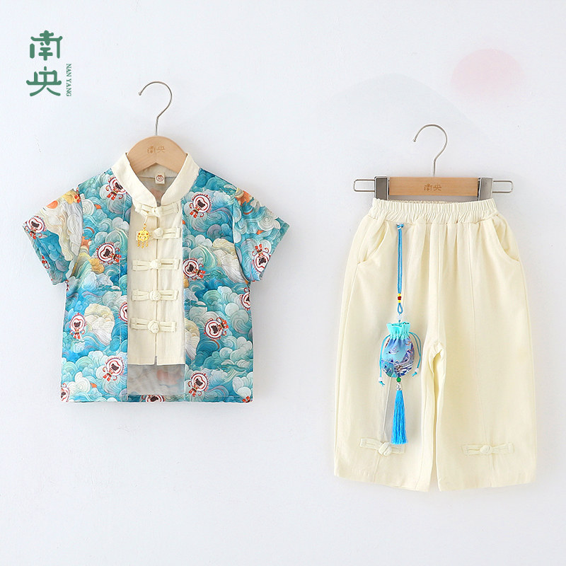 哪吒闹海国风汉服男童短袖套装夏图片