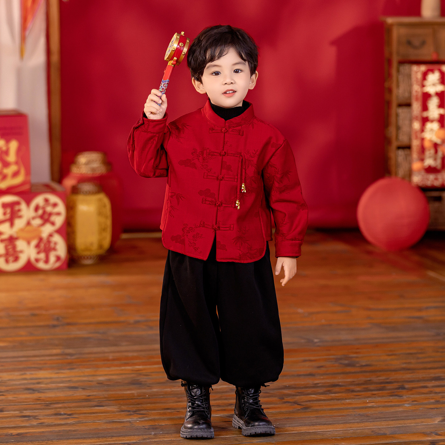 儿童元旦汉服男童新中式宝宝周岁