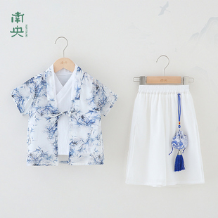 南央汉服男童古装中国风套装夏季薄款男孩改良唐装儿童国学服夏天