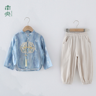 南央儿童国风汉服男童唐装宝宝古装套装春秋季小男孩新中式夏天薄