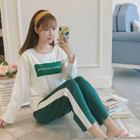 Yuezi quần áo mùa xuân và mùa thu cho con bú đồ ngủ cotton sau khi sinh phụ nữ mang thai đồ ngủ cho con bú quần áo cho con bú dịch vụ nhà hai bộ thủy triều - Giải trí mặc / Mum mặc đồ bộ sau sinh