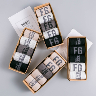 盒装潮牌袜子男士长袜中筒春秋季女ins长筒纯棉FG男款街头滑板