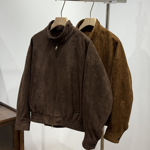 老钱咖色立领飞行员夹克90白鸭绒宽松休闲短款加厚羽绒外套男女款