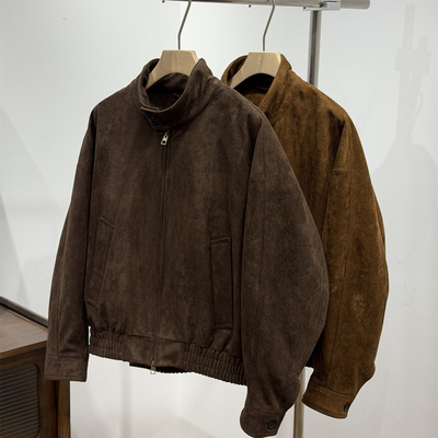 老钱咖色立领飞行员夹克90白鸭绒宽松休闲短款加厚羽绒外套男女款