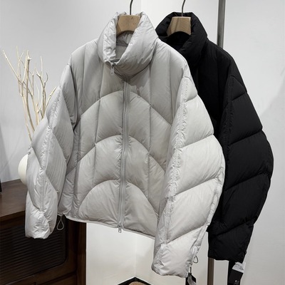 目写冬新款泡芙立领羽绒服男简约纯色宽松保暖加厚90白鸭绒面包服