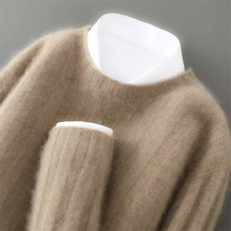 100%纯羊毛衫男圆领套头加厚毛衣