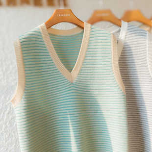 针织撞色马夹坎肩 男100纯羊毛马甲背心无袖 全羊毛秋冬新款 羊绒衫