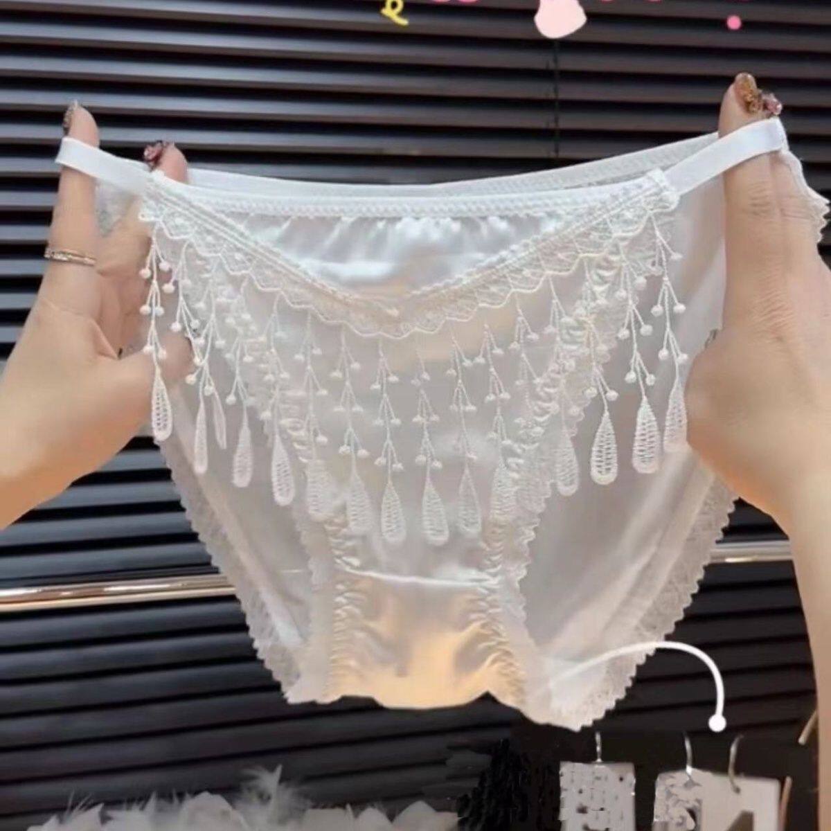新款法式高开叉性感包臀轻灵舞娘流苏纯欲风牛奶丝一字腰女士内裤