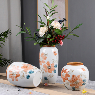 居家客厅摆件复古陶罐水培插花器 高颜值手绘向阳花陶瓷花瓶新中式