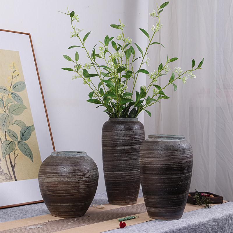 手工拉丝气泡粗陶花瓶陶瓷摆件陶罐复古中式家居客厅装饰水培花器,家居饰品,花瓶,淘宝优惠券,粉丝福利购,淘宝优惠卷