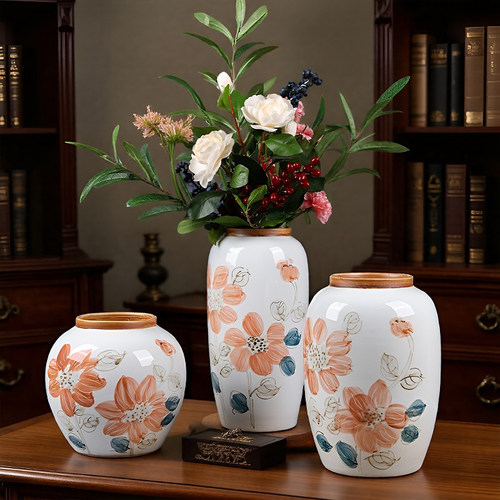 /初尘清泥/高档手绘陶瓷花瓶摆件