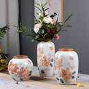 高颜值手绘向阳花陶瓷花瓶新中式 居家客厅摆件复古陶罐水培插花器