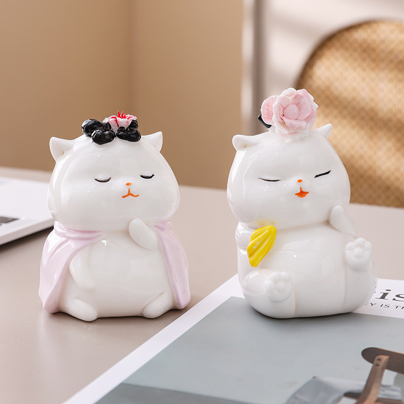 猫咪可爱白瓷小摆件宫廷猫送礼品
