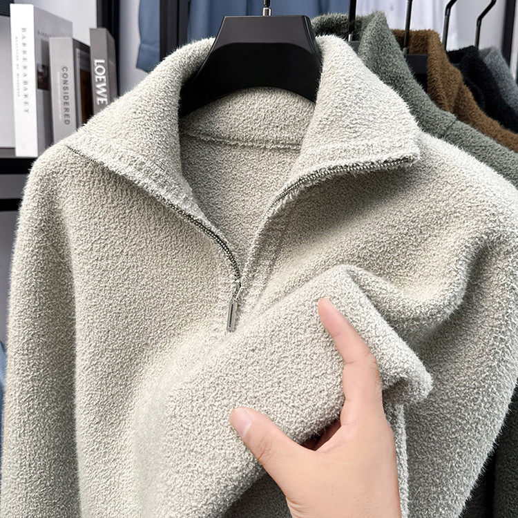 普通毛线半高拉链宽松青春活力风套头针织衫/毛衣