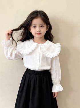 女童长袖衬衫秋季2026新款洋气春秋款中小儿童上衣打底公主风衬衣