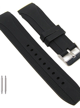 22mm弯头硅胶表带 防水防汗弧形接口橡胶柔软黑色替换手表