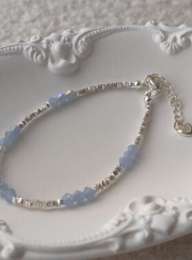 清冷感蓝色菱珠拼接施家珍珠碎银手链小众高级感轻奢简约百搭个性