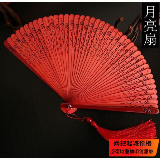 出口烤漆全竹礼品扇5寸女扇雕花