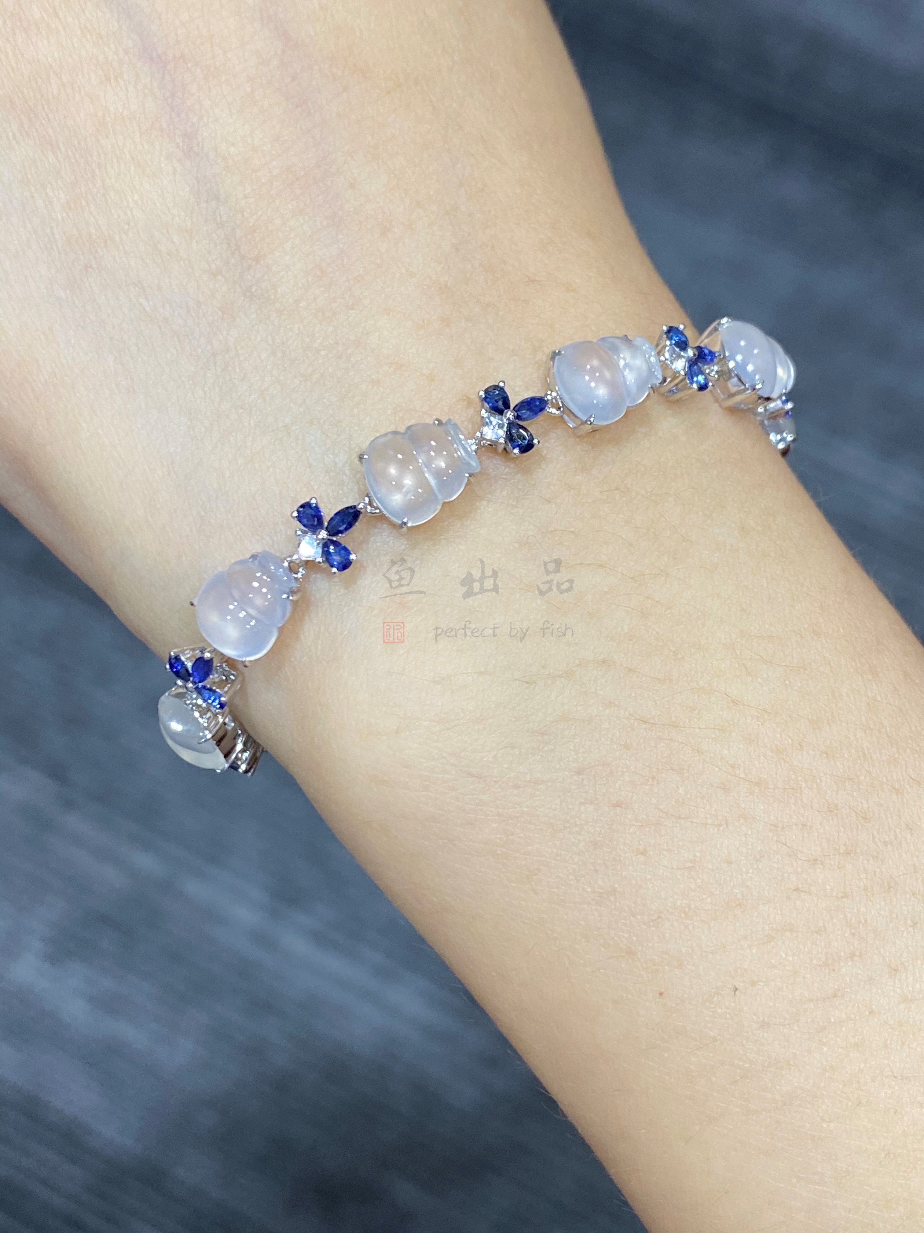小河玉器翡翠a货玻璃种葫芦手链(客订出货)