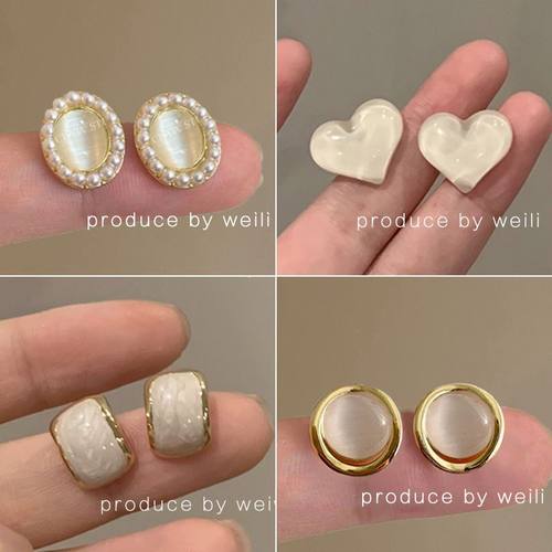 慕斯里法式复古珍珠猫眼石耳环