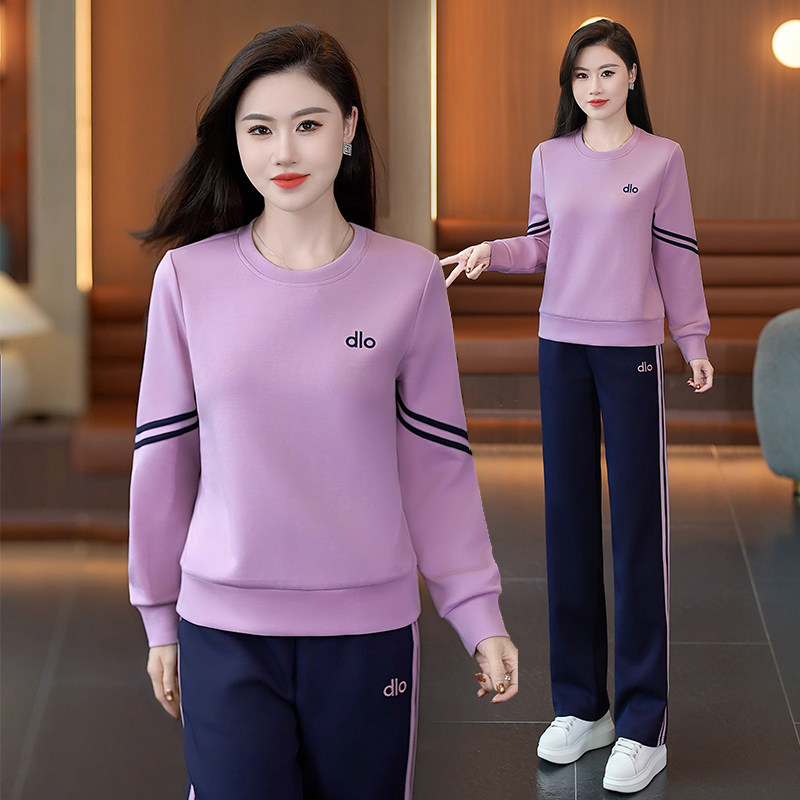 女士运动套装女春秋2025新款洋气减龄显瘦圆领长袖卫衣长裤一整套