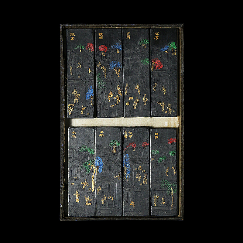 国家非遗 1986年制 乾隆老墨版《棉花图古墨》曹素功收藏老墨块套