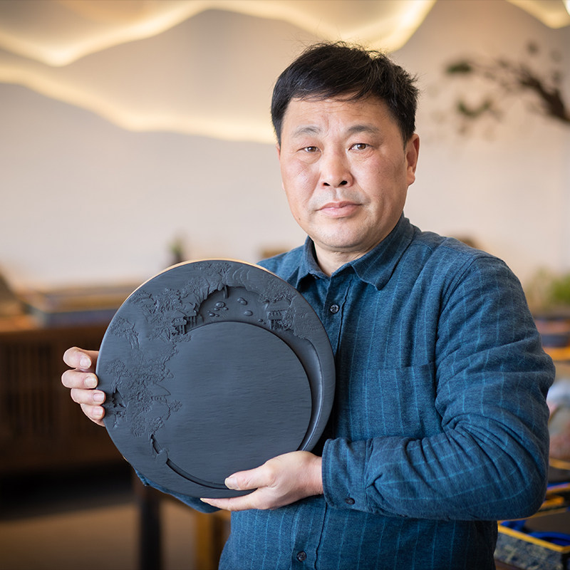 【超级孤品】国家非遗传人 方学斌作品 收藏级砚台《色静松深》眉子坑 眉纹歙砚台 高档精品砚台文房四宝