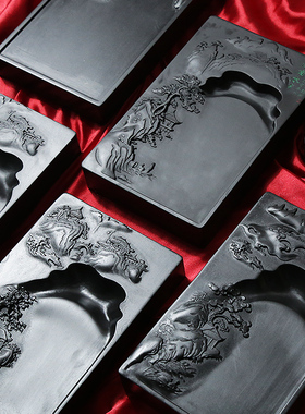 赋比兴 国家非遗 歙砚山水砚台 安徽歙砚老坑原石天然砚台 书法专用砚台 礼盒安徽歙县磨墨汁砚台 文房四宝