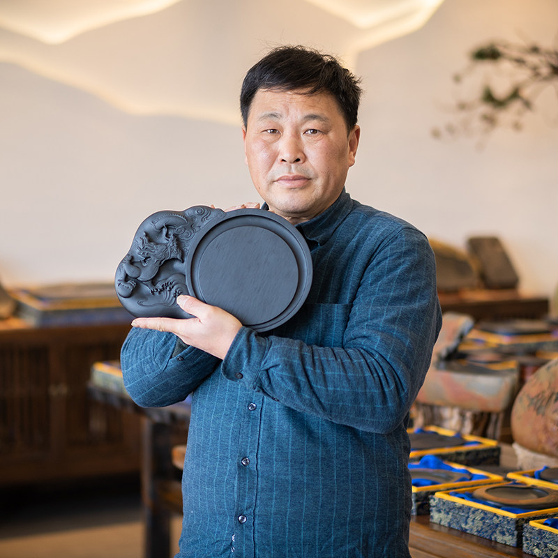【超级孤品】国家非遗传人 方学斌作品 收藏级砚台《神龙探海》眉子坑 眉纹歙砚台 高档精品砚台文房四宝
