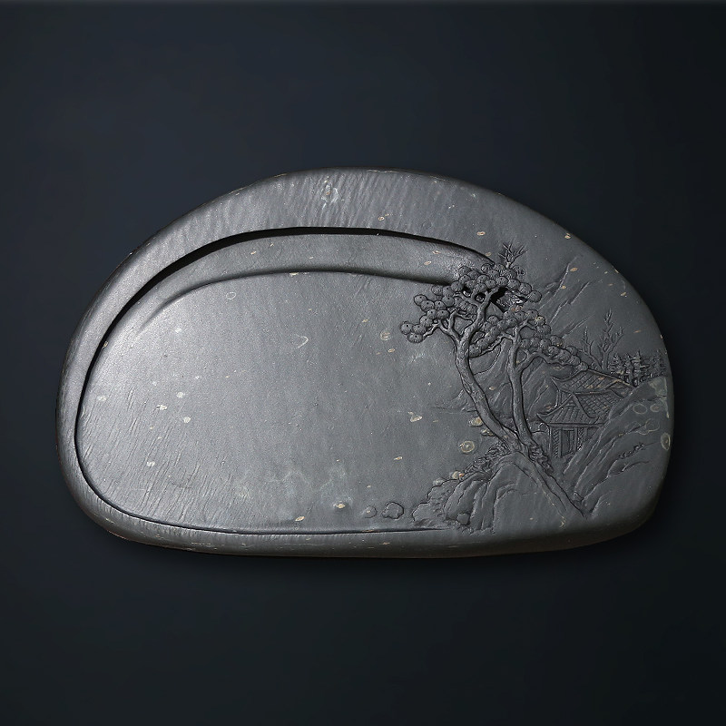【孤品 一物一拍】国家非遗 张子坚作品《松湖雅居》老坑罗纹金星砚台  天然原石书法专用砚 文房四宝 YT3171