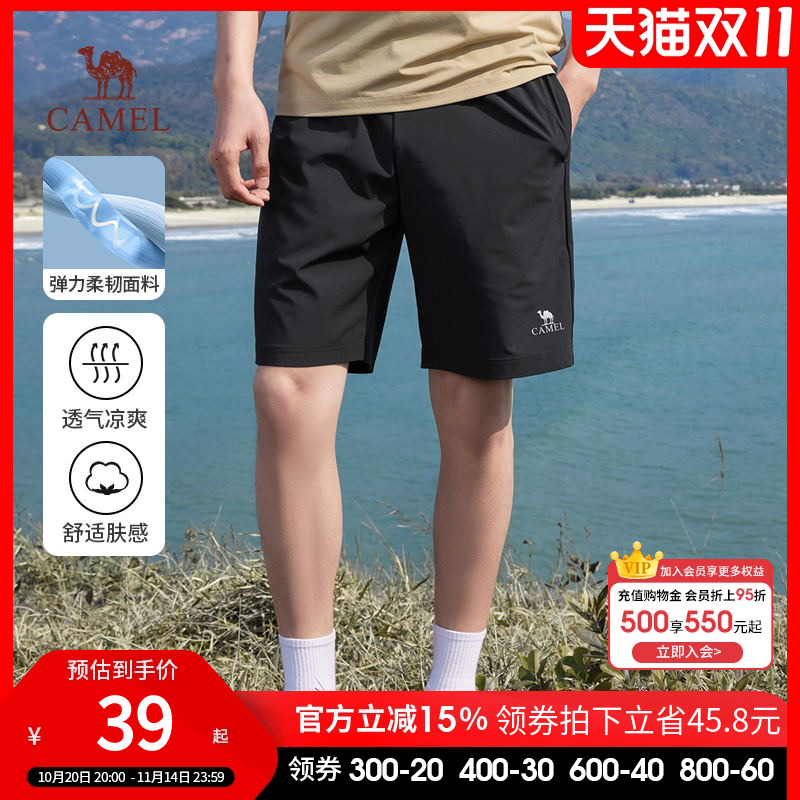 骆驼男装休闲短裤男女夏季2025新款宽松运动情侣款弹力直筒五分裤