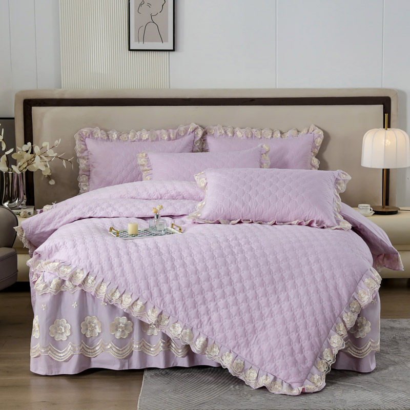 2024新款全棉加厚床裙式四件套纯棉花边被套夹棉床罩韩版床上用品