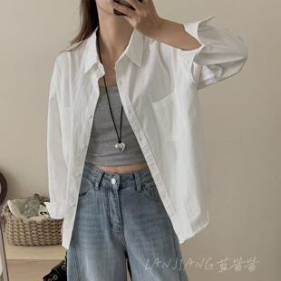 LANJIANG  简约口袋纯色衬衫女上衣 小众垂感长袖休闲夏季防晒