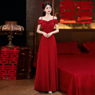 新娘结婚订婚敬酒服出阁回门答谢宴会晚礼服日常可穿红色吊带长裙