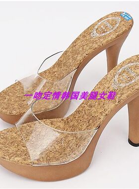 一吻定情韩国正版女鞋夏季新款豹纹超高细跟女士增高美腿凉鞋