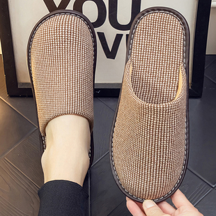 女室内防滑棉麻防臭静音包头地板家用凉拖鞋 春秋夏四季 家居棉拖鞋